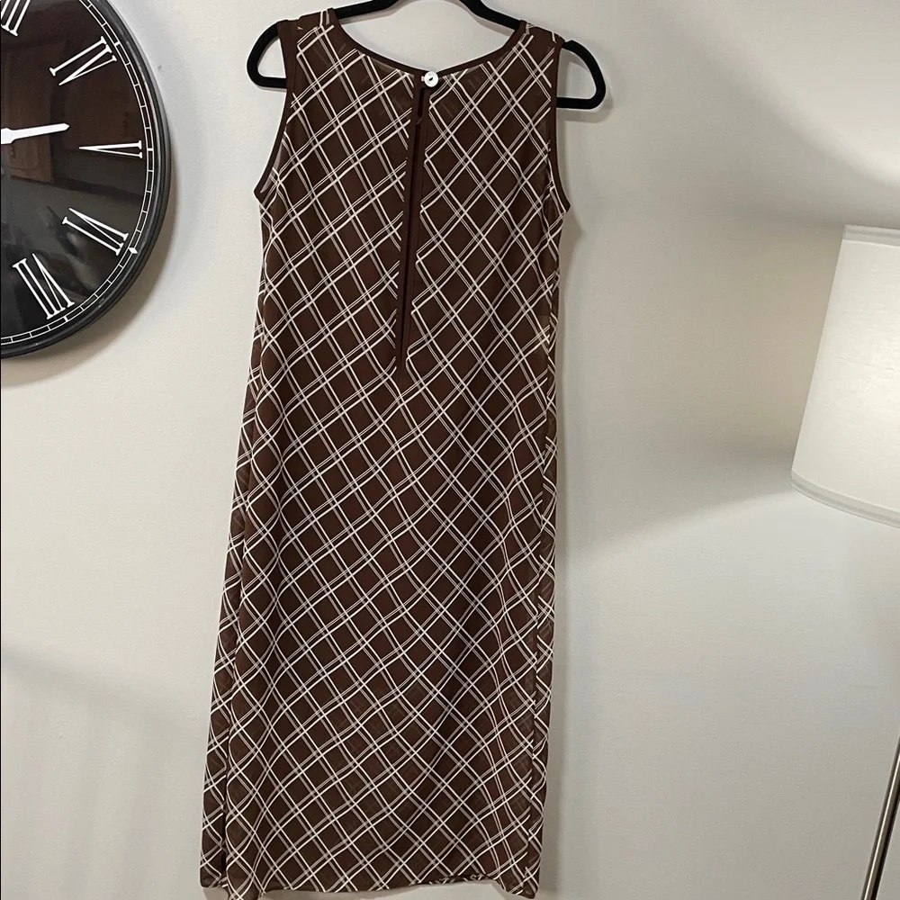 Vintage VIII Mantero 2in1 made in Italy Brown & White Checkered Maxi Dress Y2K - Picture 5 of 17